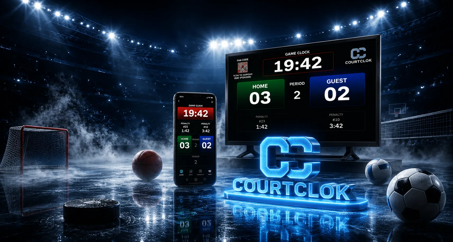 CourtClok connected phone and scoreboard experience
